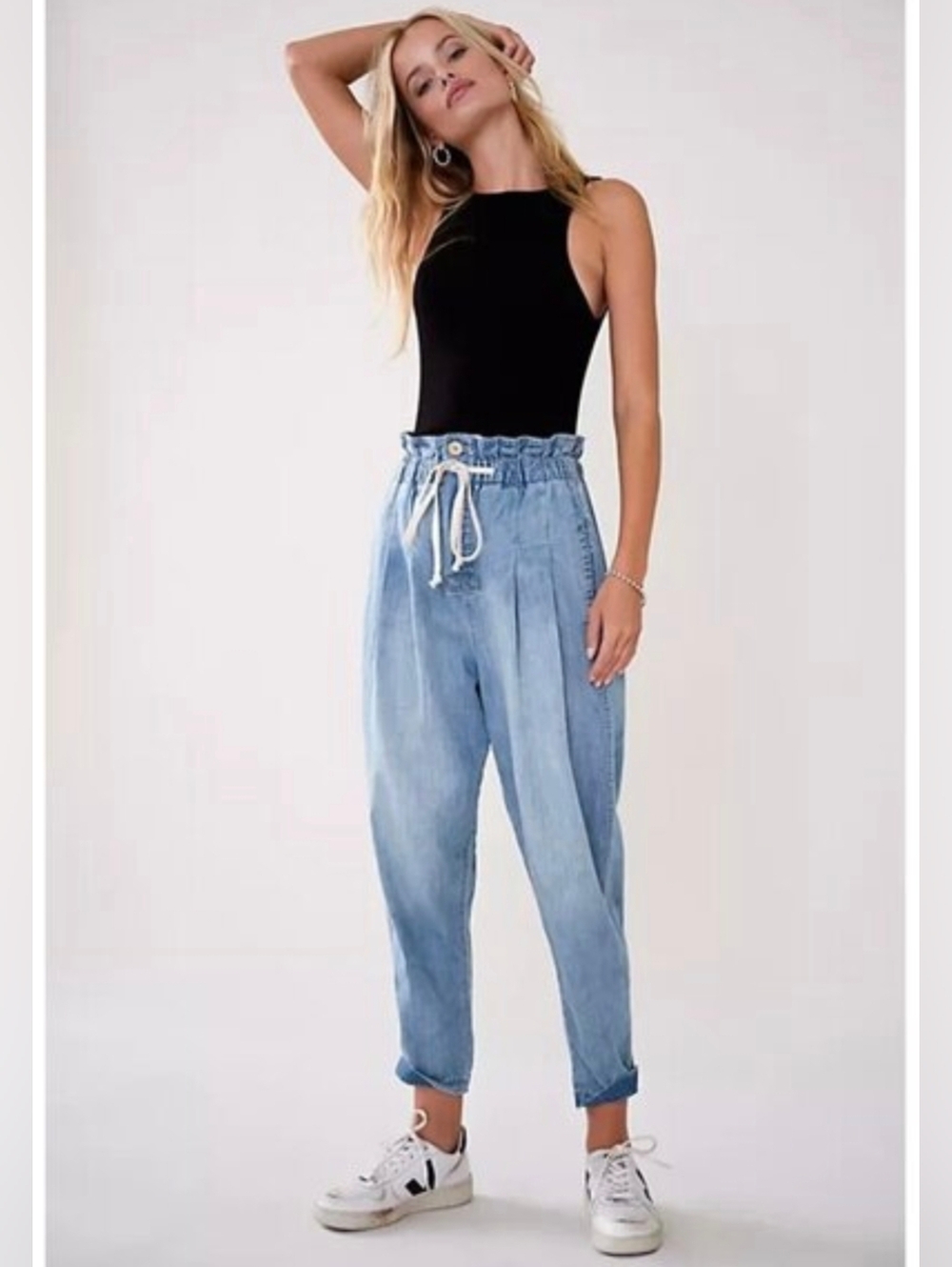 Free People Margate Pleated Denim Trouser Jeans Pants Cotton Hemp Festival XS - Picture 3 of 8